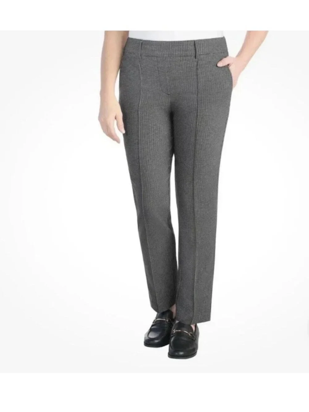NWT Hilary Radley Women's XL Gray Black Pull-On Slim Leg Pants Mid Rise G2049